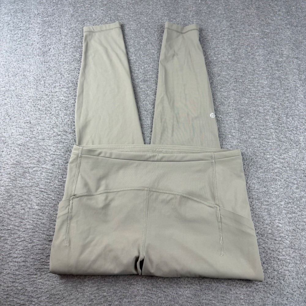 Lululemon Fast and Free Leggings Women's 12 Sage Green Reflective Pockets 26"